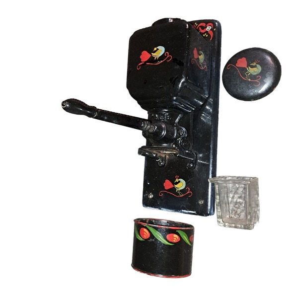 FABULOUS VINTAGE 14" Hand Painted Wall Mount Ceramic & Wood Coffee Grinder - Picture 16 of 16